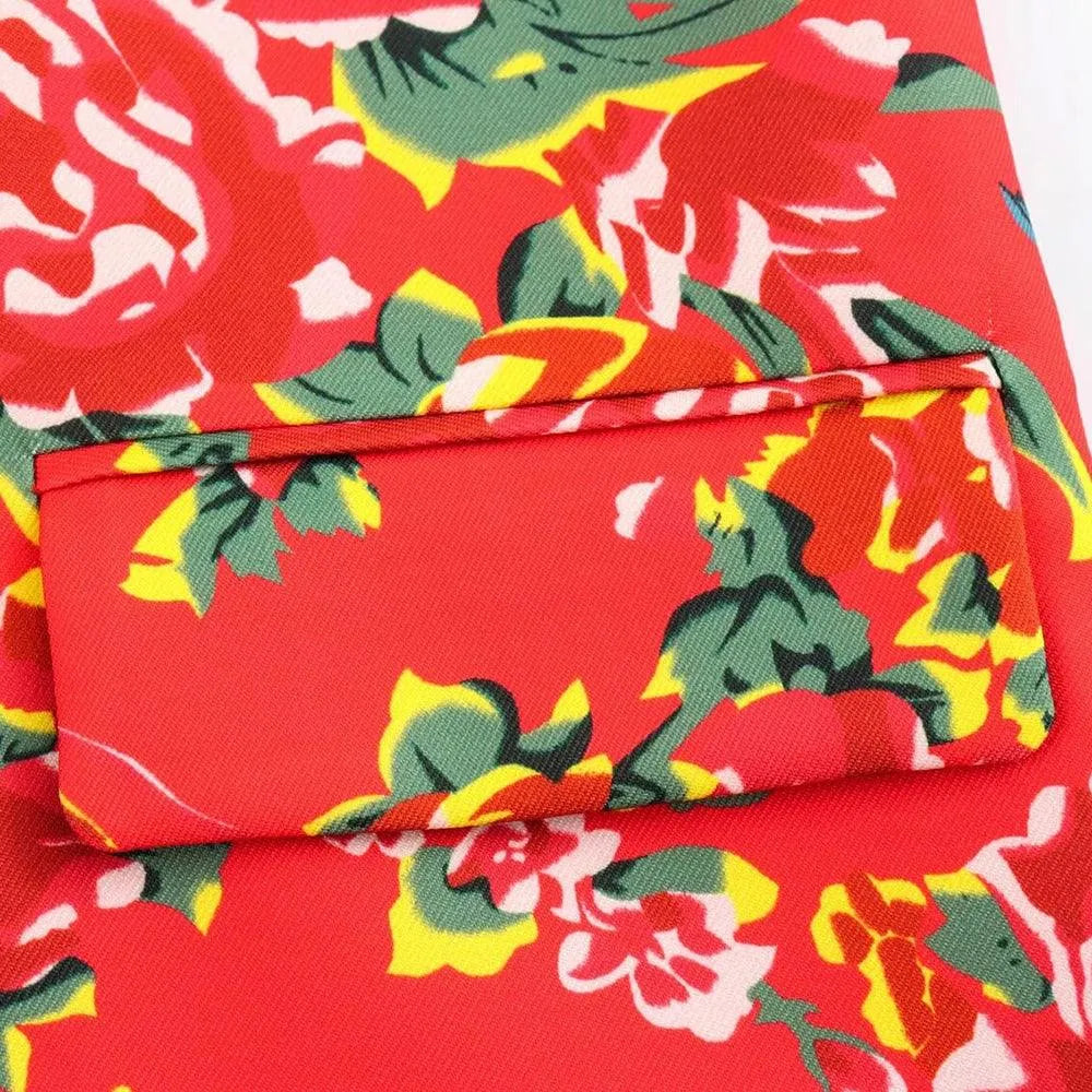 Elegant Women's Pant Suit - Floral Single-Breasted