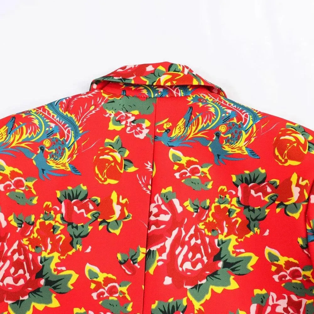 Elegant Women's Pant Suit - Floral Single-Breasted