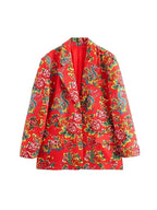 Elegant Women's Pant Suit - Floral Single-Breasted