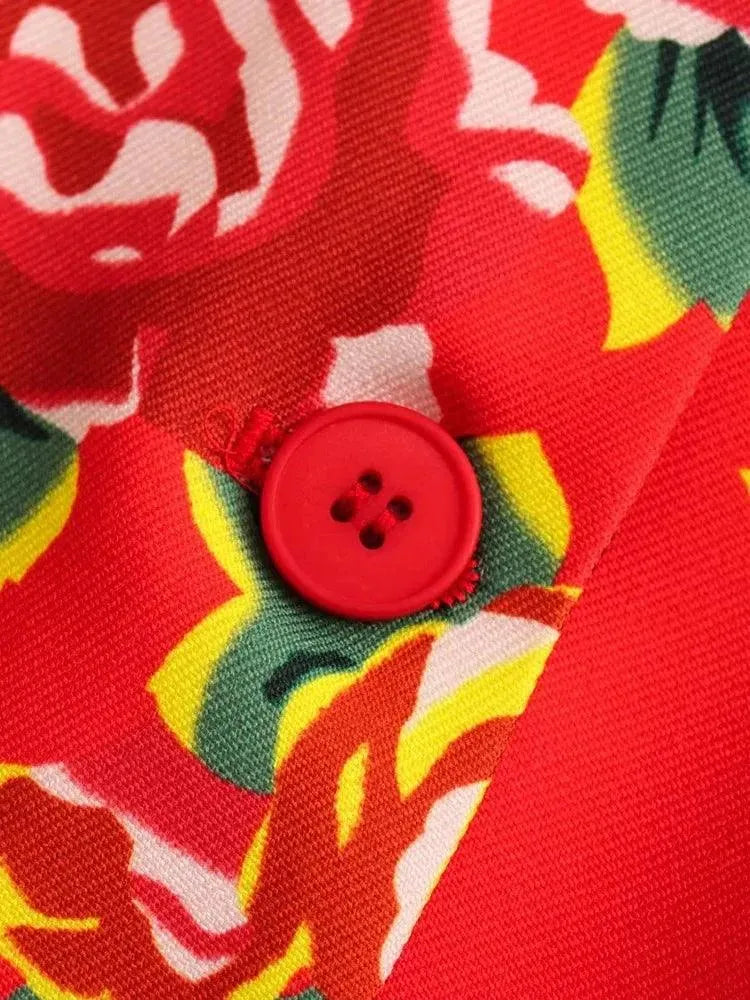 Elegant Women's Pant Suit - Floral Single-Breasted