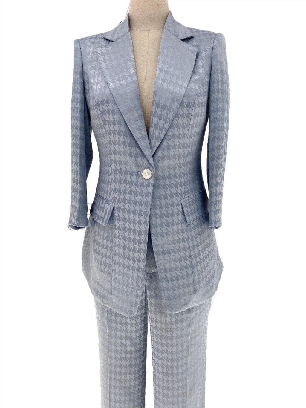 Elegant Women's Pant Suit - Plaid Single-Breasted