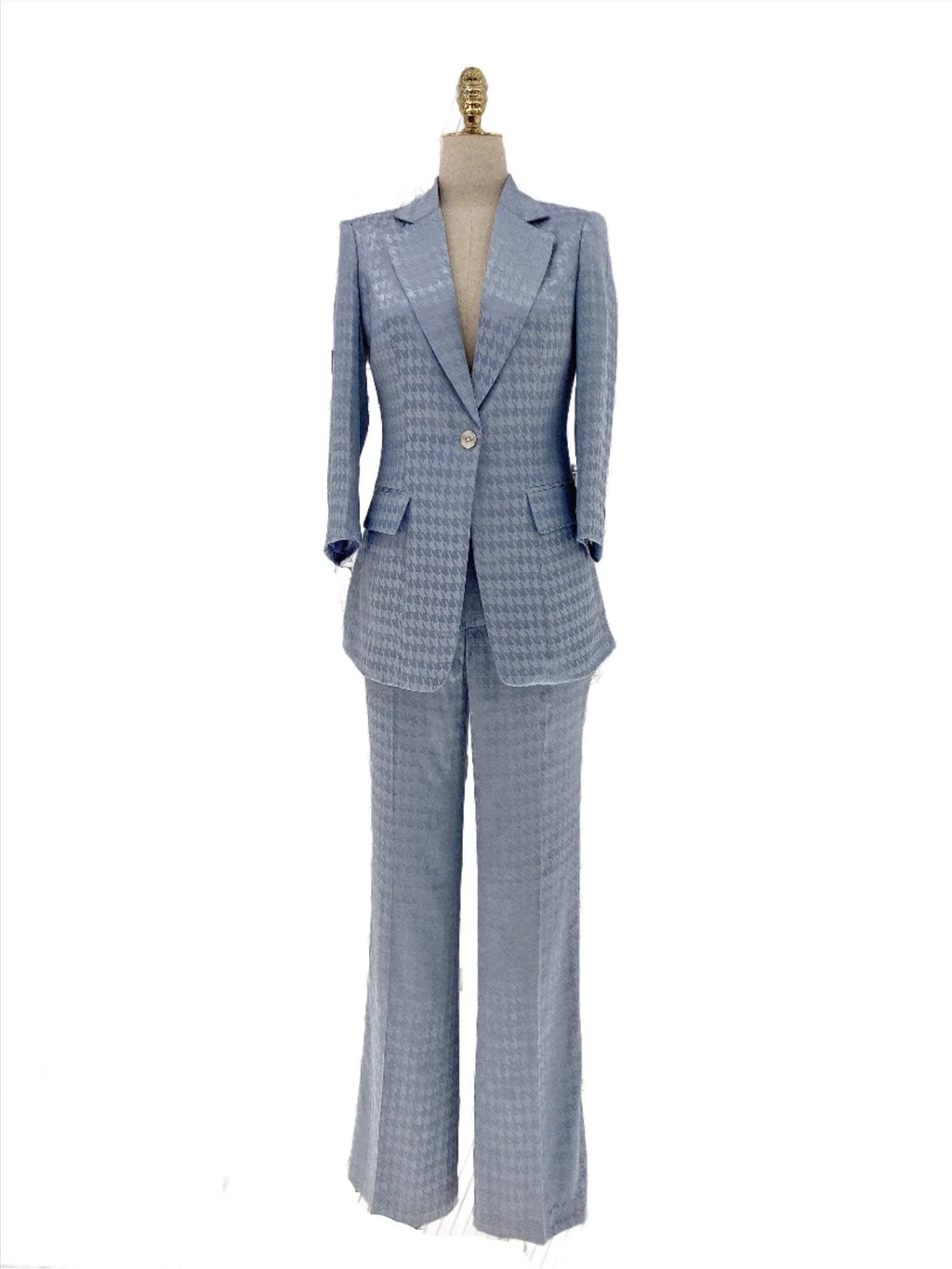 Elegant Women's Pant Suit - Plaid Single-Breasted