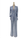 Elegant Women's Pant Suit - Plaid Single-Breasted
