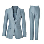 Elegant Women's Pant Suit - Solid Button, Green