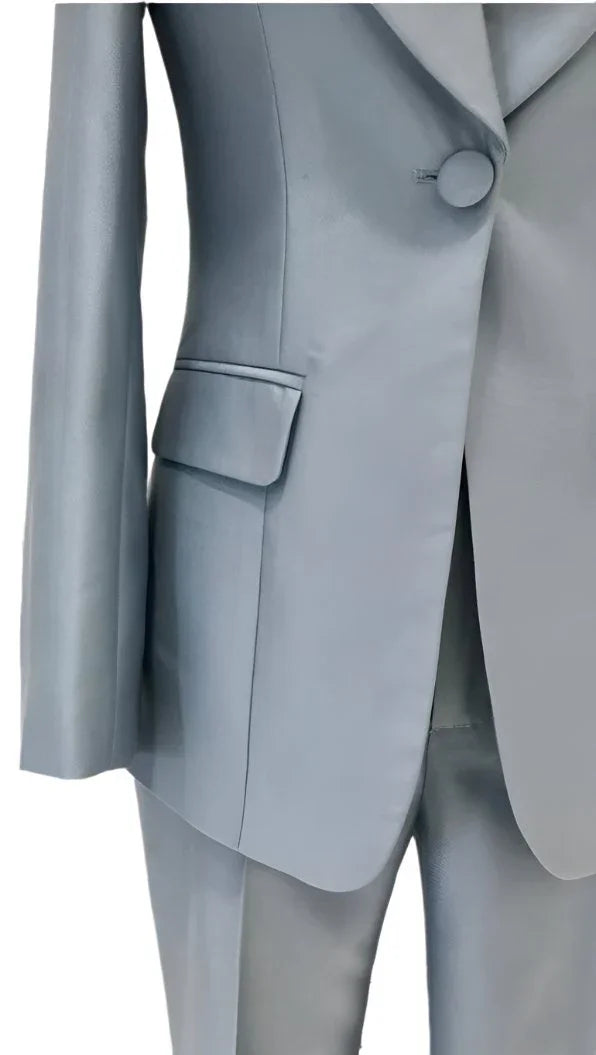 Elegant Women's Pant Suit - Solid Button, Green