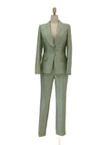 Elegant Women's Pant Suit - Solid Button, Green