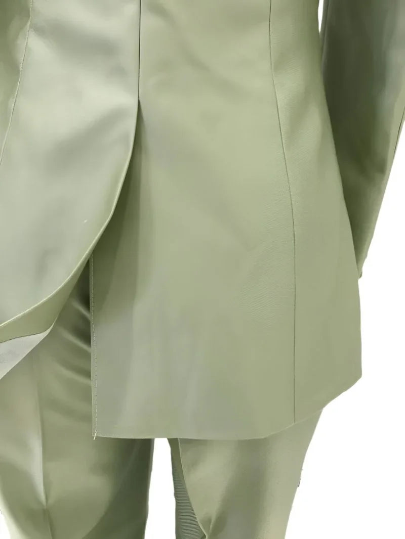 Elegant Women's Pant Suit - Solid Button, Green