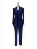 Elegant Women's Pant Suit - Solid Button - Navy