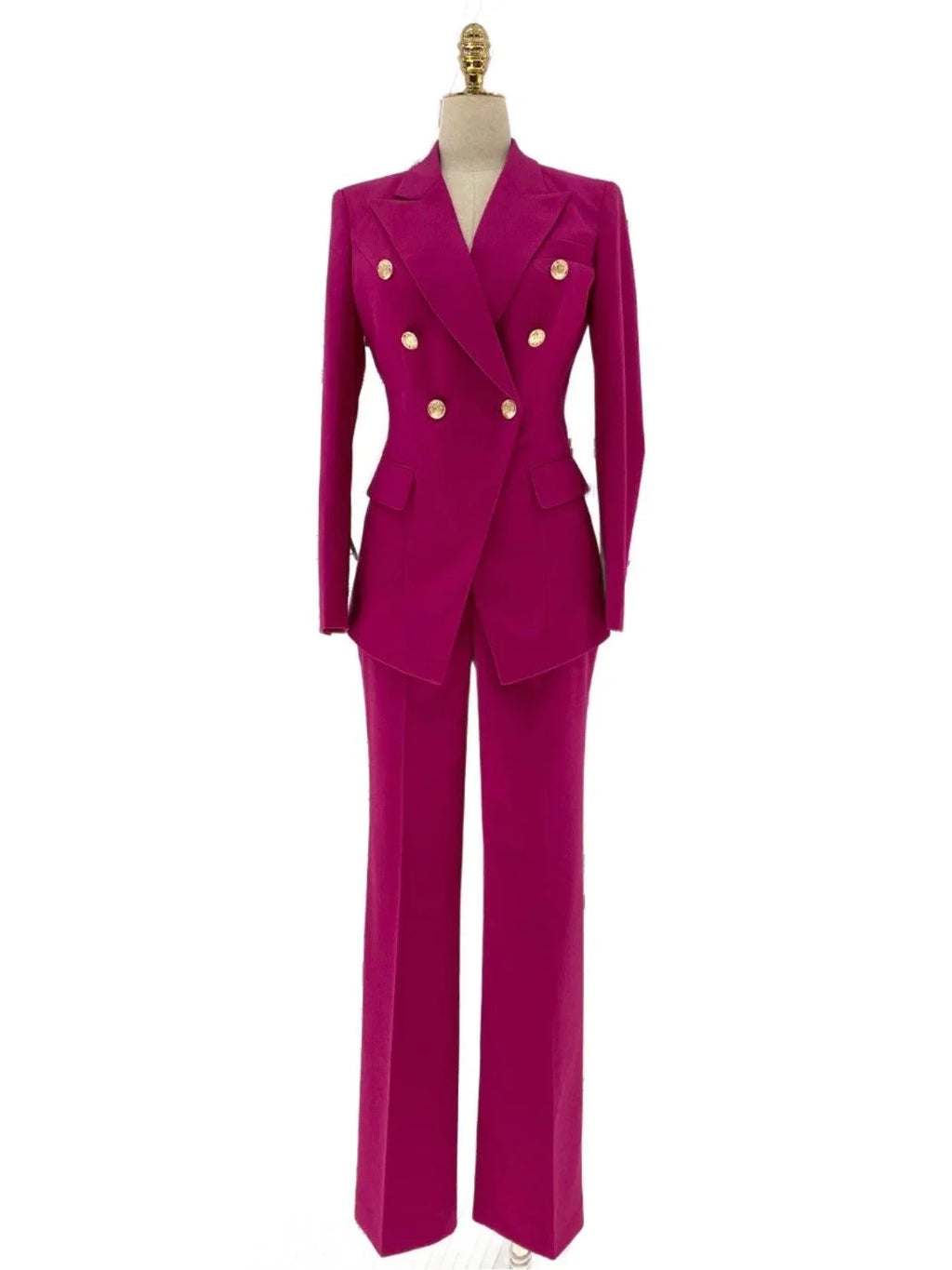 Elegant Women's Pant Suit - Solid Double-Breasted