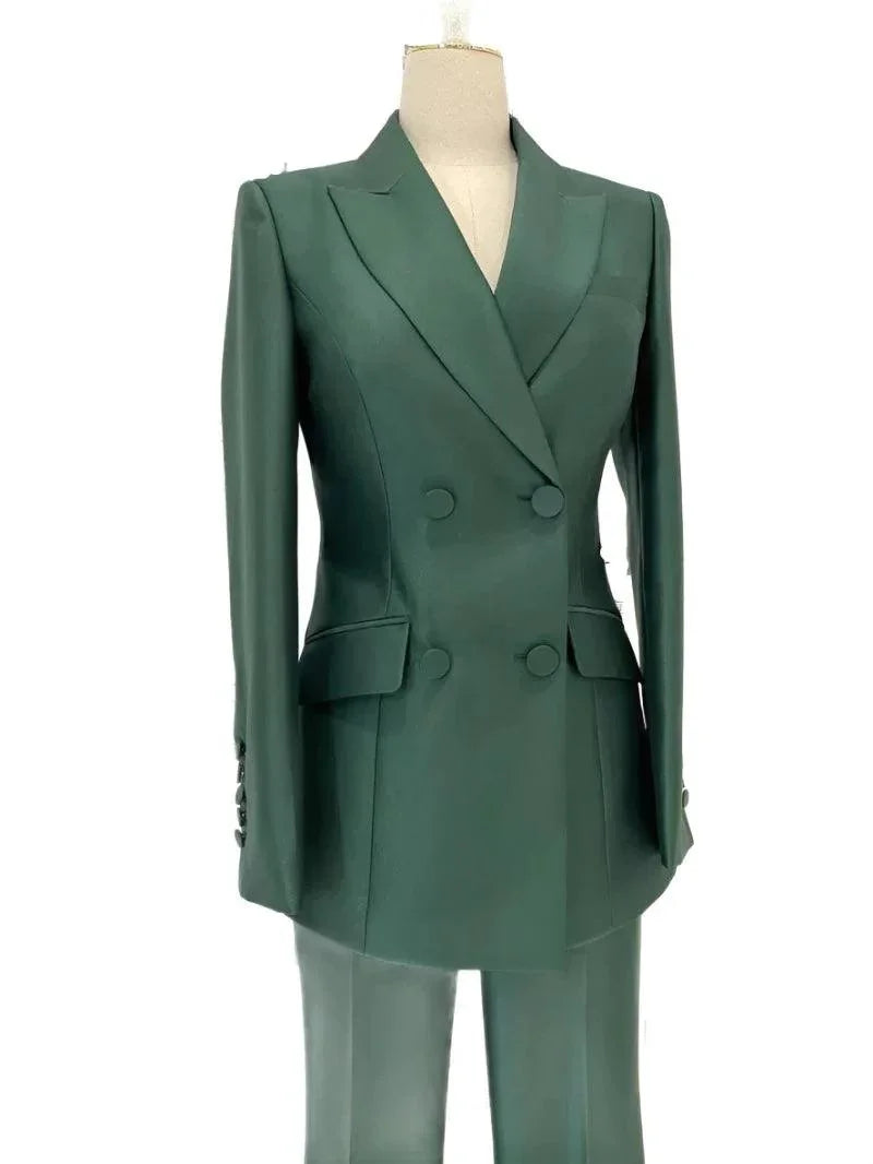 Elegant Women's Pant Suit - Solid Double-Breasted