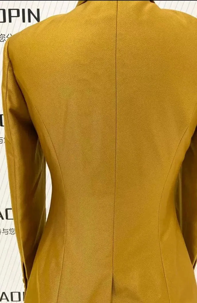 Elegant Women's Pant Suit - Solid Double-Breasted