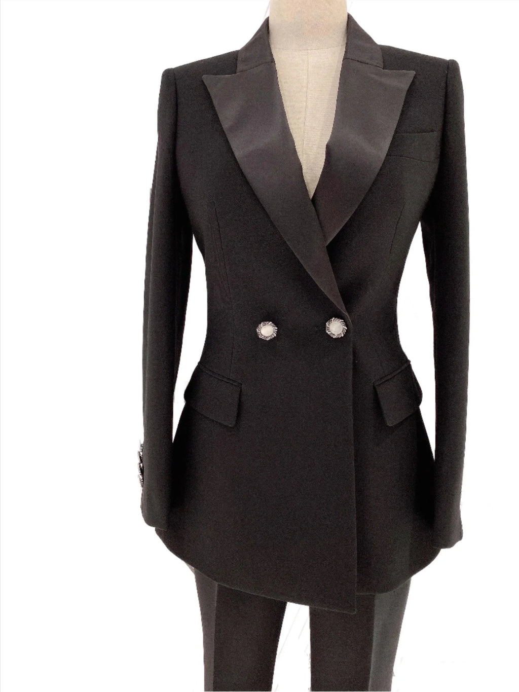Elegant Women's Pant Suit - Solid Double-Breasted