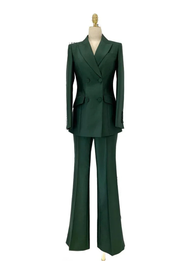 Elegant Women's Pant Suit - Solid Double-Breasted