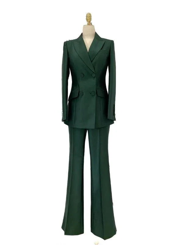Elegant Women's Pant Suit - Solid Double-Breasted