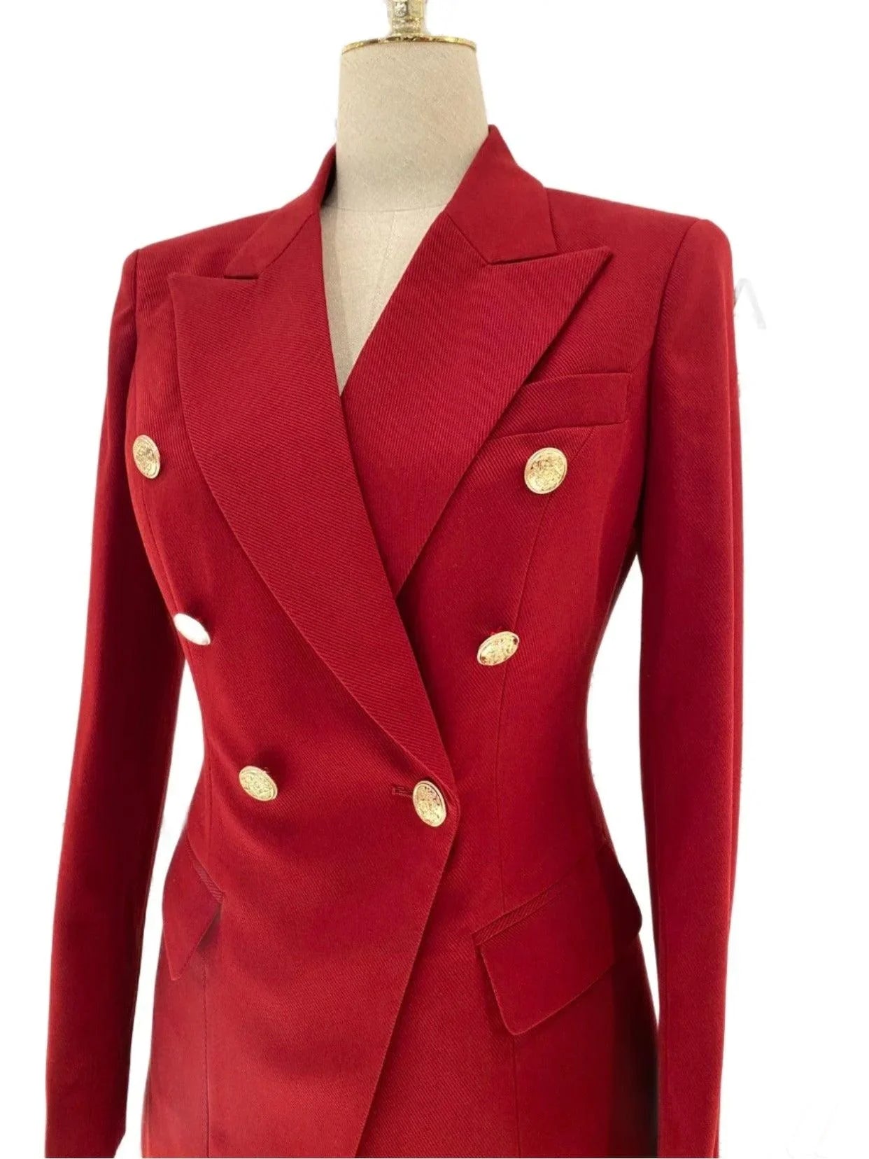 Elegant Women's Pant Suit - Solid Double-Breasted - Burgundy