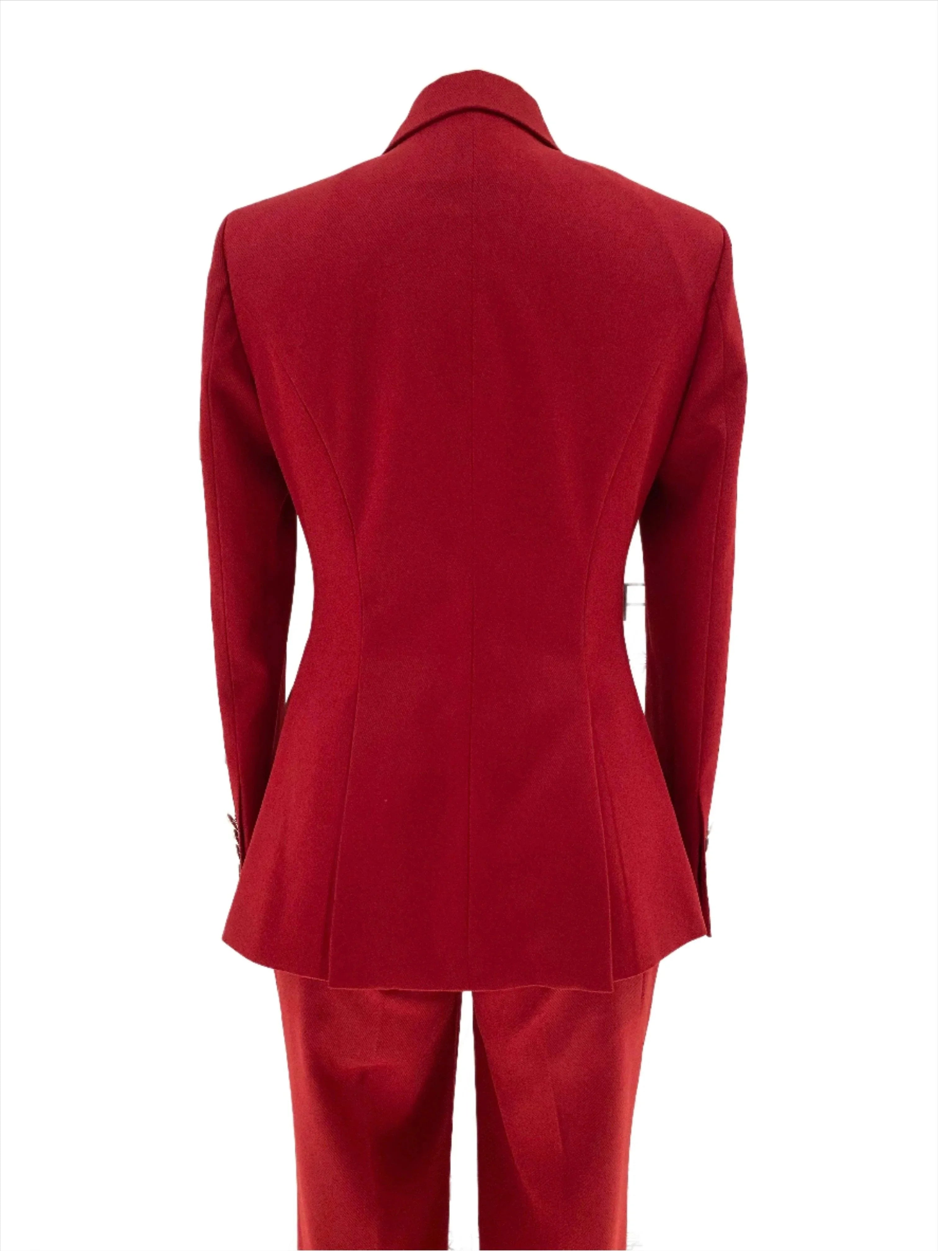 Elegant Women's Pant Suit - Solid Double-Breasted - Burgundy