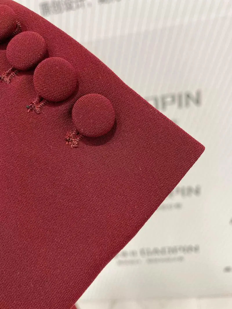 Elegant Women's Pant Suit - Solid Double-Breasted - Burgundy