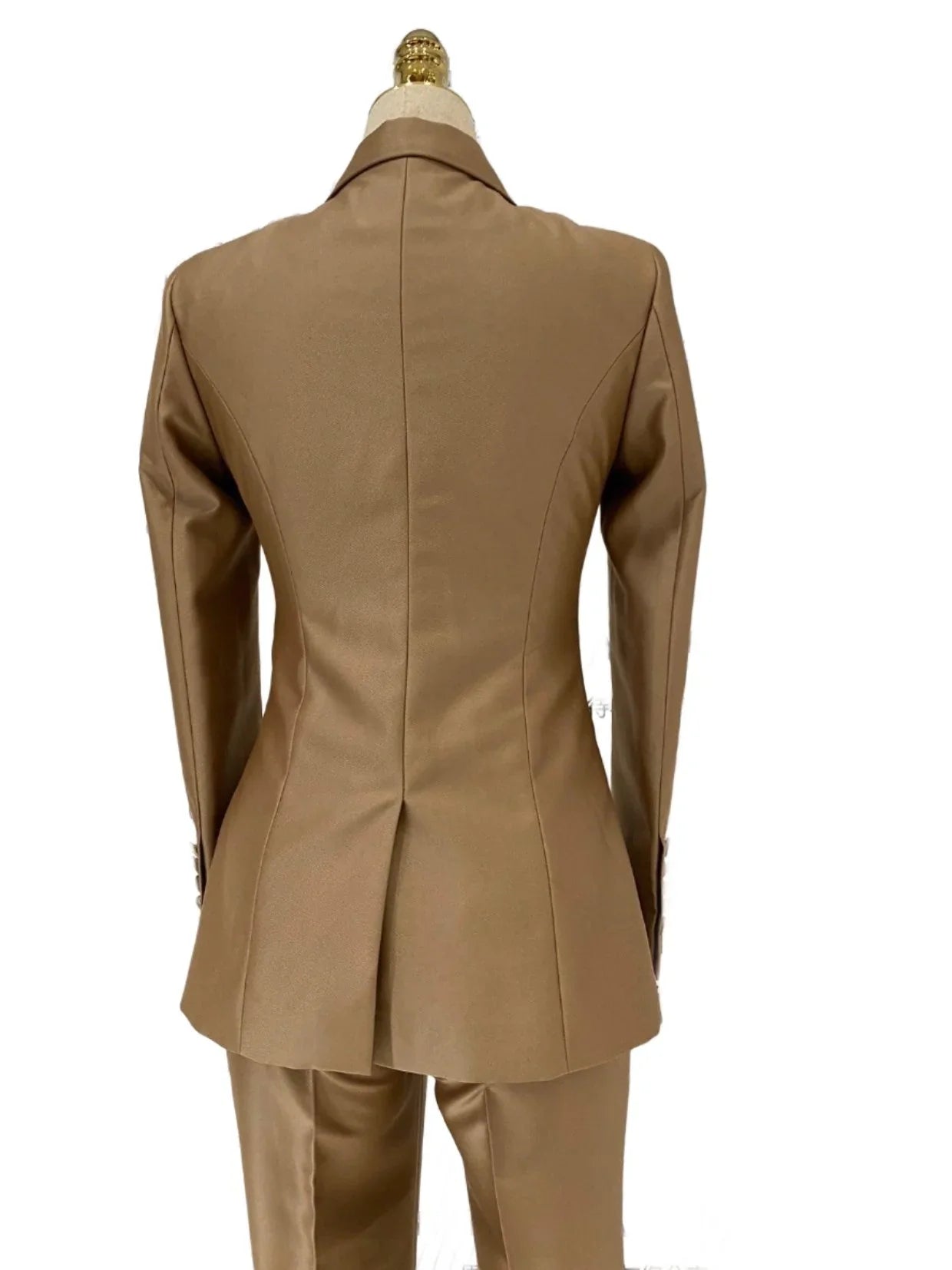 Elegant Women's Pant Suit - Solid Double-Breasted - Khaki