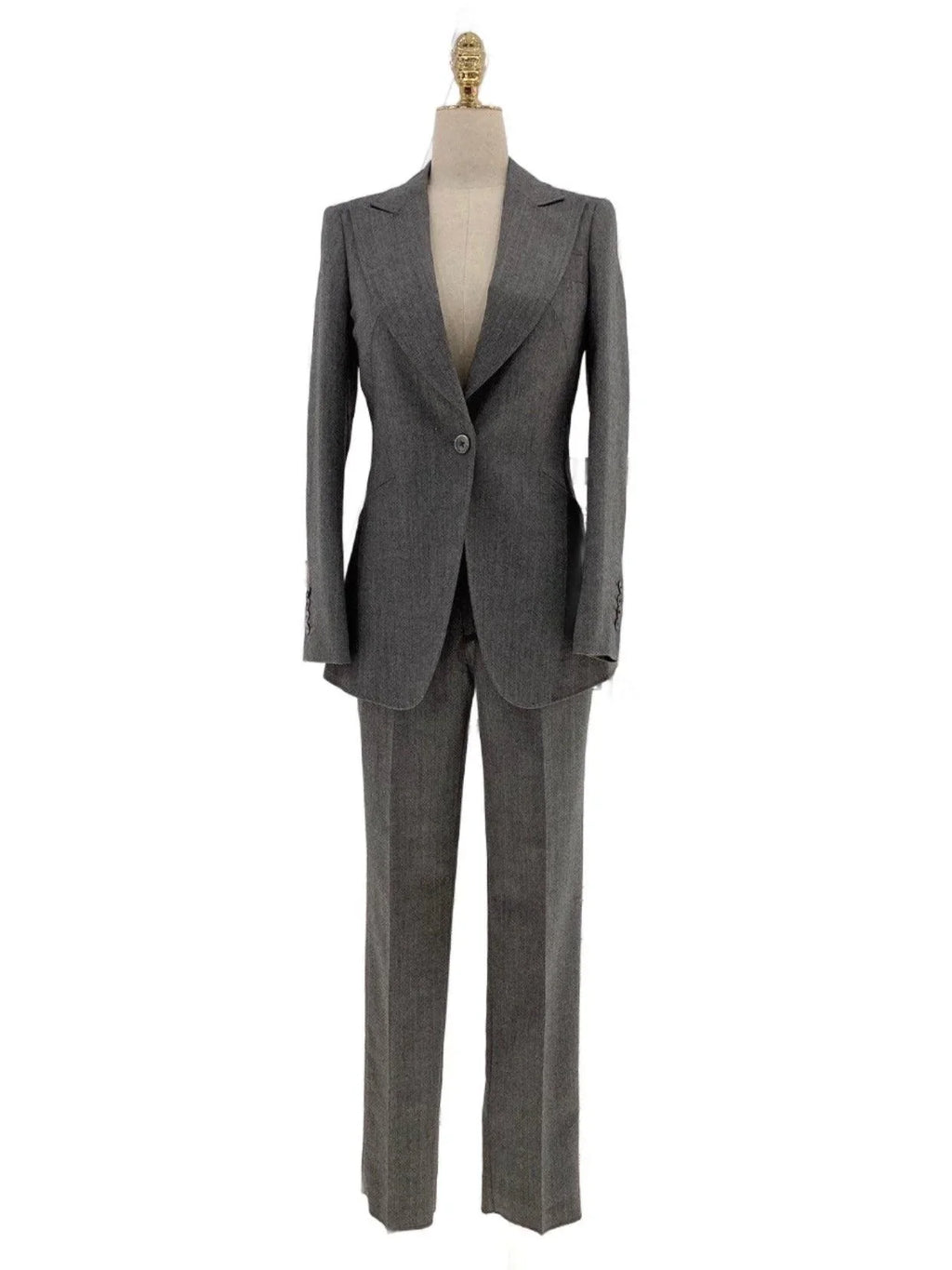Elegant Women's Pant Suit - Solid One-Button