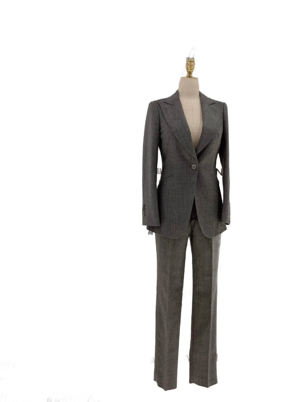 Elegant Women's Pant Suit - Solid One-Button