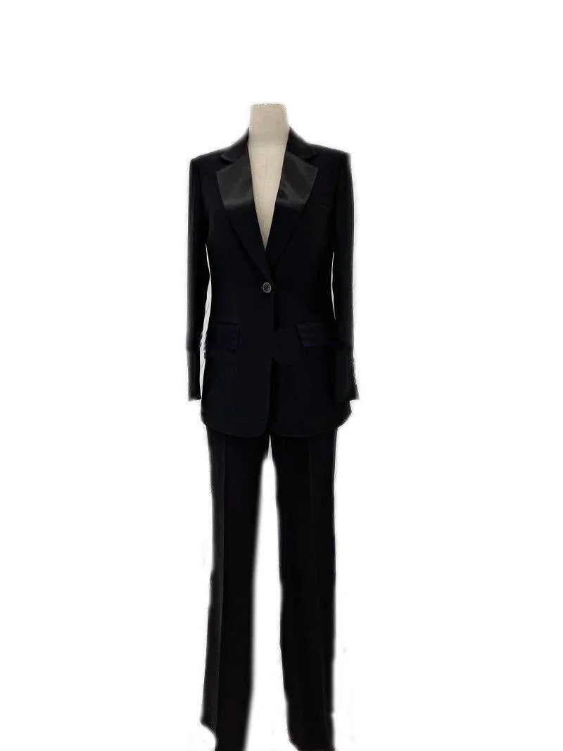 Elegant Women's Pant Suit - Solid Single-Breasted