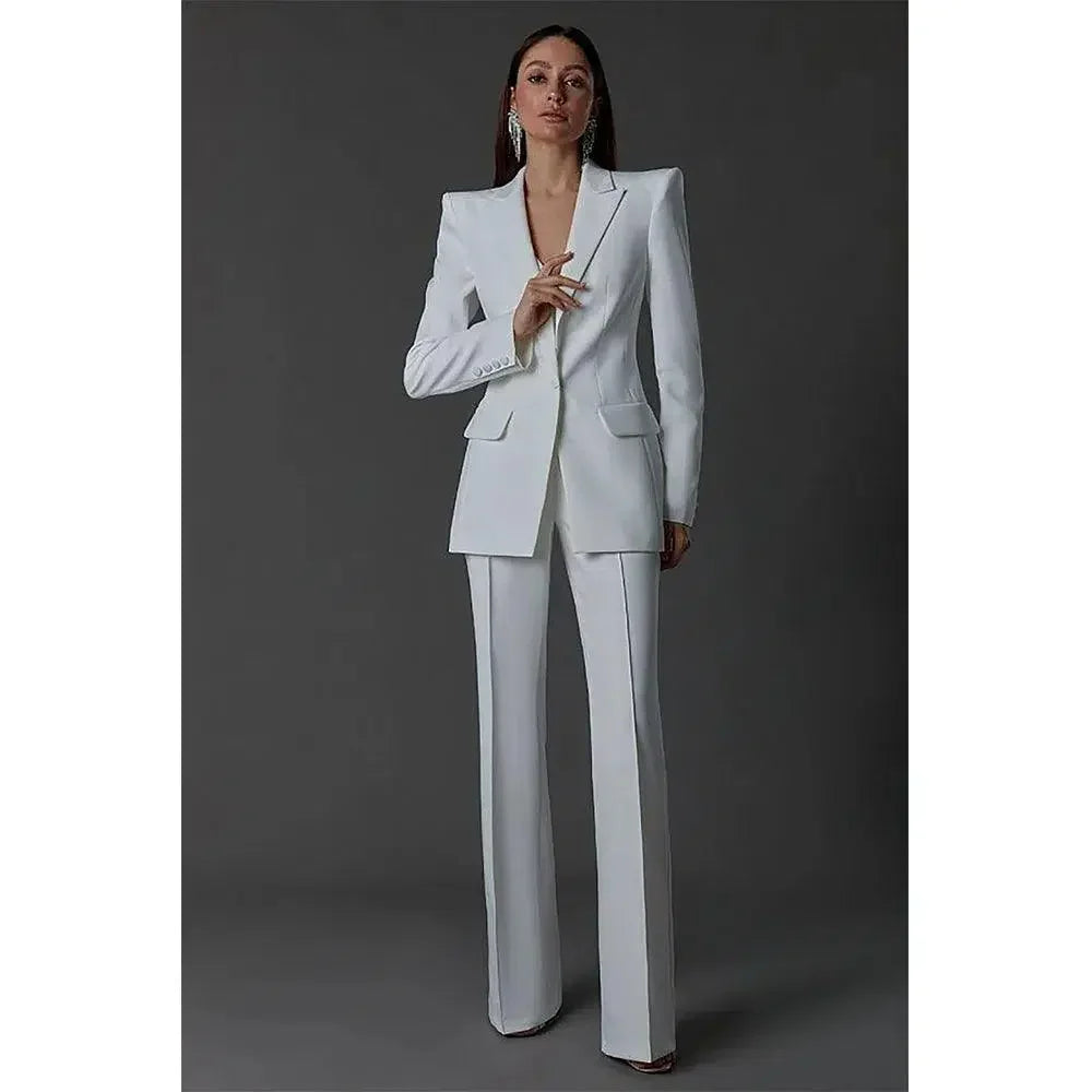 Elegant Women's Pant Suit - Solid Single-Breasted