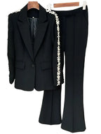 Elegant Women's Pant Suit - Solid Single-Breasted, Black