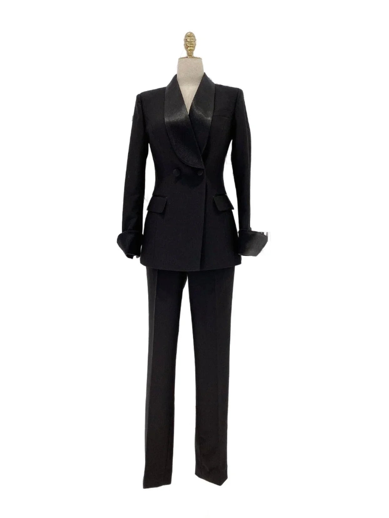 Elegant Women's Tuxedo Suit - Solid Double-Breasted