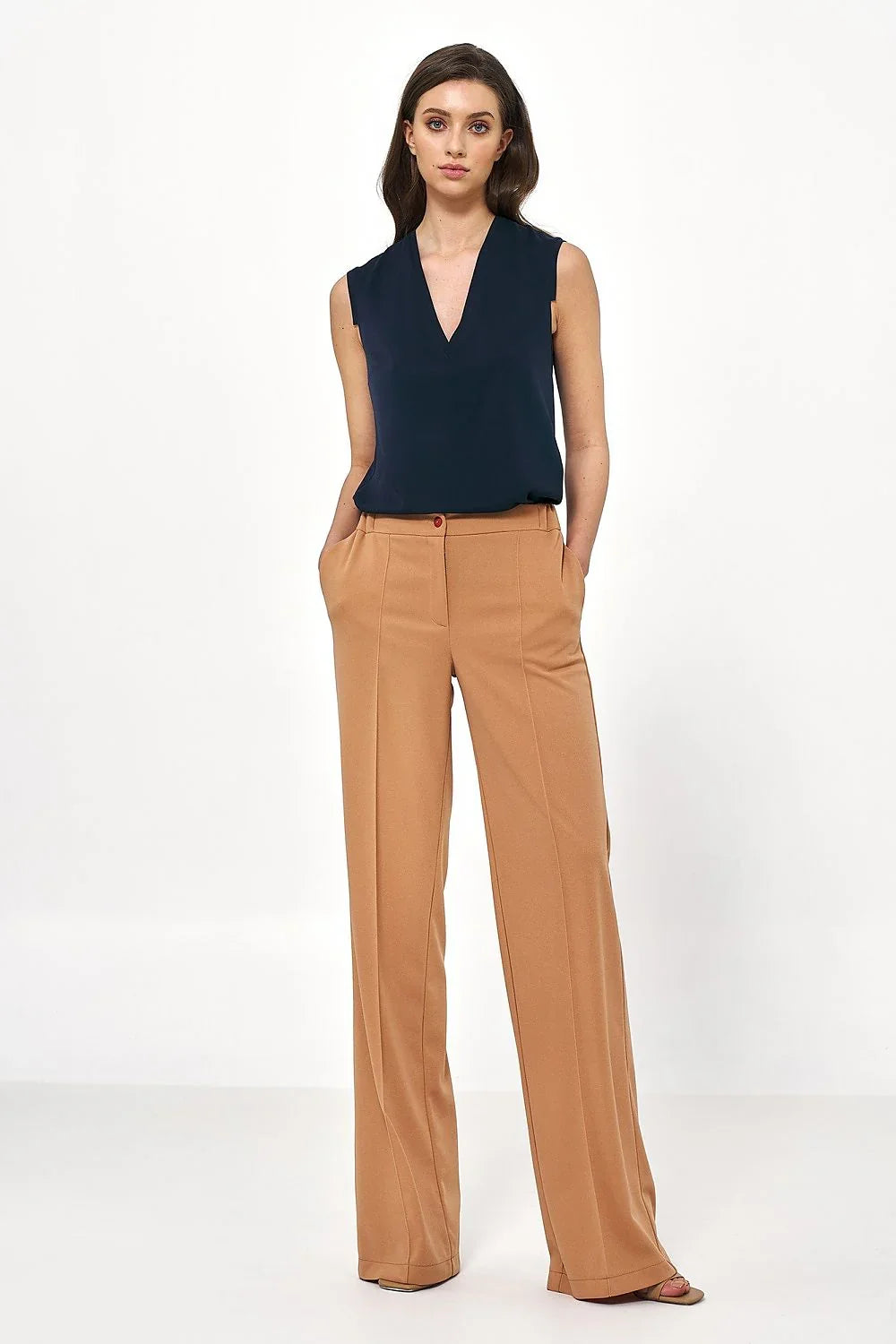 Elegant Women Wide-Leg Pants – High-Rise Button Front -Guocali
