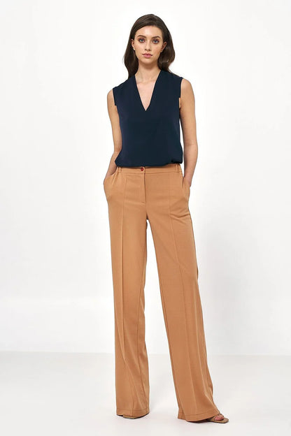 Elegant Women Wide-Leg Pants – High-Rise Button Front -Guocali