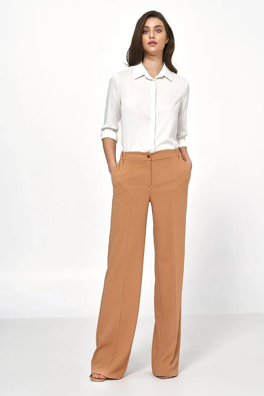 Elegant Women Wide-Leg Pants – High-Rise Button Front -Guocali