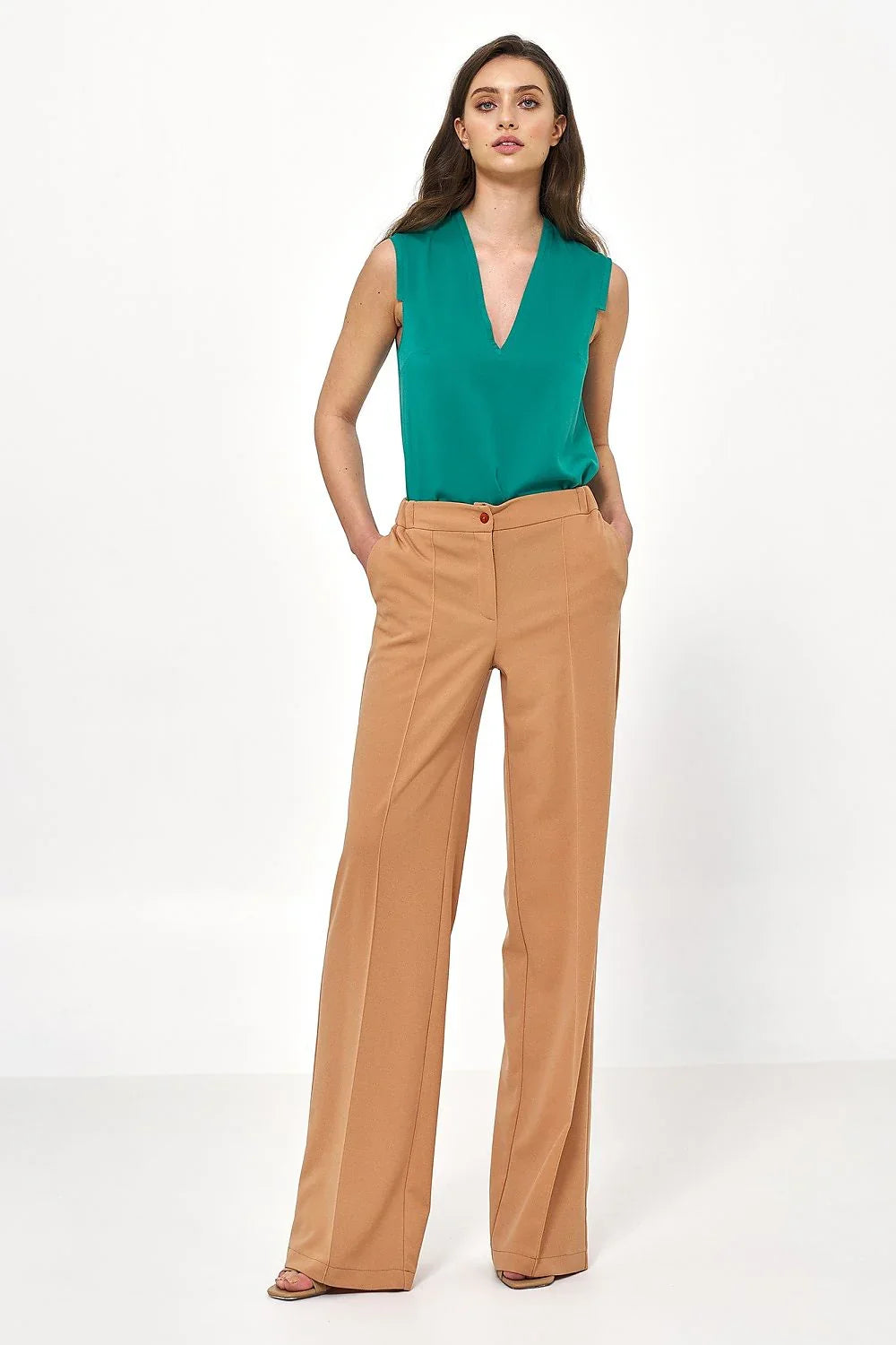 Elegant Women Wide-Leg Pants – High-Rise Button Front -Guocali