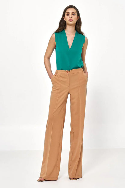 Elegant Women Wide-Leg Pants – High-Rise Button Front -Guocali