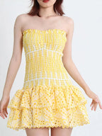 Embroidered Cut-Out Strapless Mini Dress -Guocali