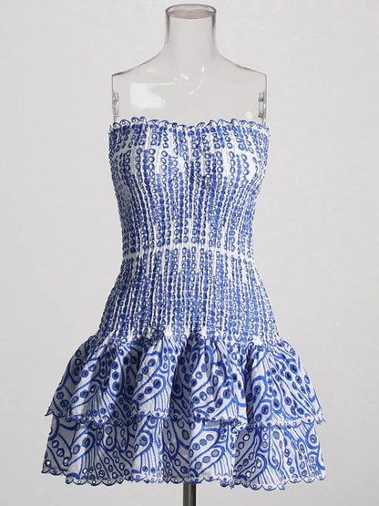 Embroidered Cut-Out Strapless Mini Dress -Guocali