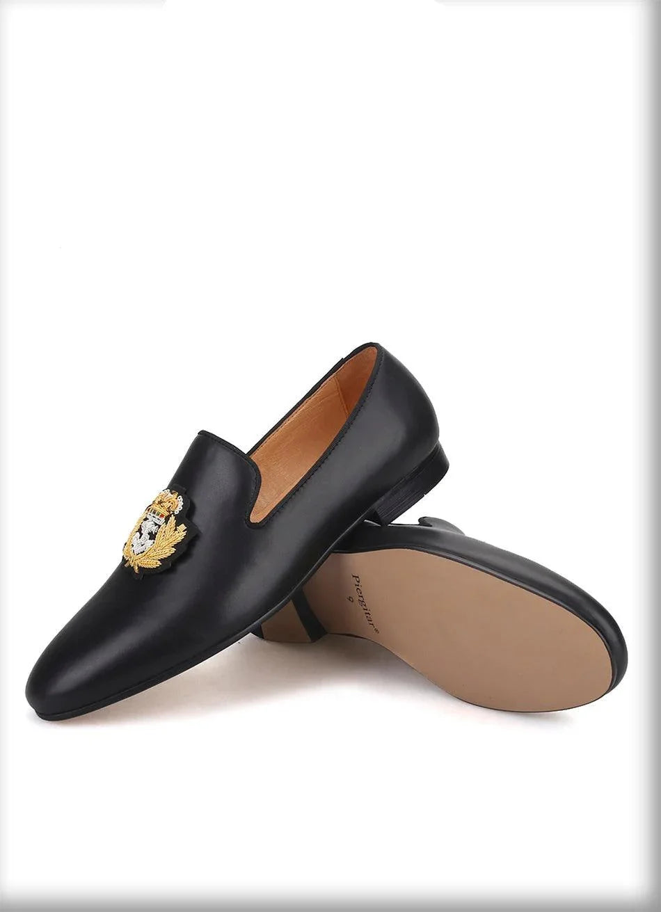Embroidered Leather Men Loafers - Men Shoes -Guocali