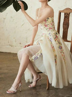 Fairy Style Printed Mesh Midi Dress -Guocali