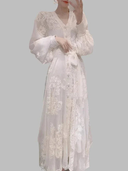 Fairy Style V-Neck Embroidered Dress -Guocali