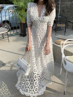 Fairy Style V-Neck White Lace Dress -Guocali