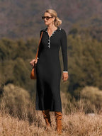 Fashionable Lapel Slim Fit Knitted Dress -Guocali