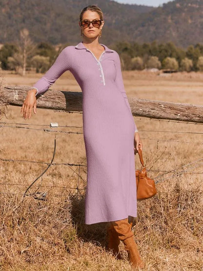 Fashionable Lapel Slim Fit Knitted Dress -Guocali