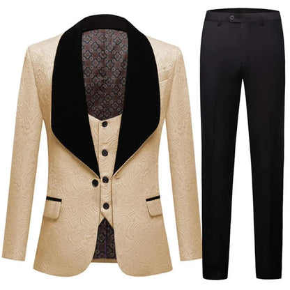 Feather Embossed Men's Tuxedo Suit - Wedding -Guocali