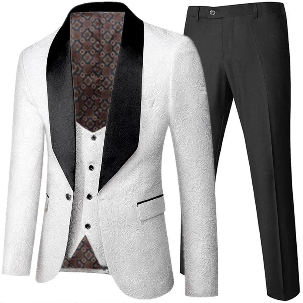 Feather Embossed Men's Tuxedo Suit - Wedding -Guocali