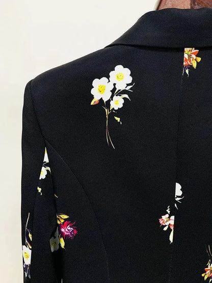 Floral Pant Suit - Notched Collar Women Trouser Suit -Guocali