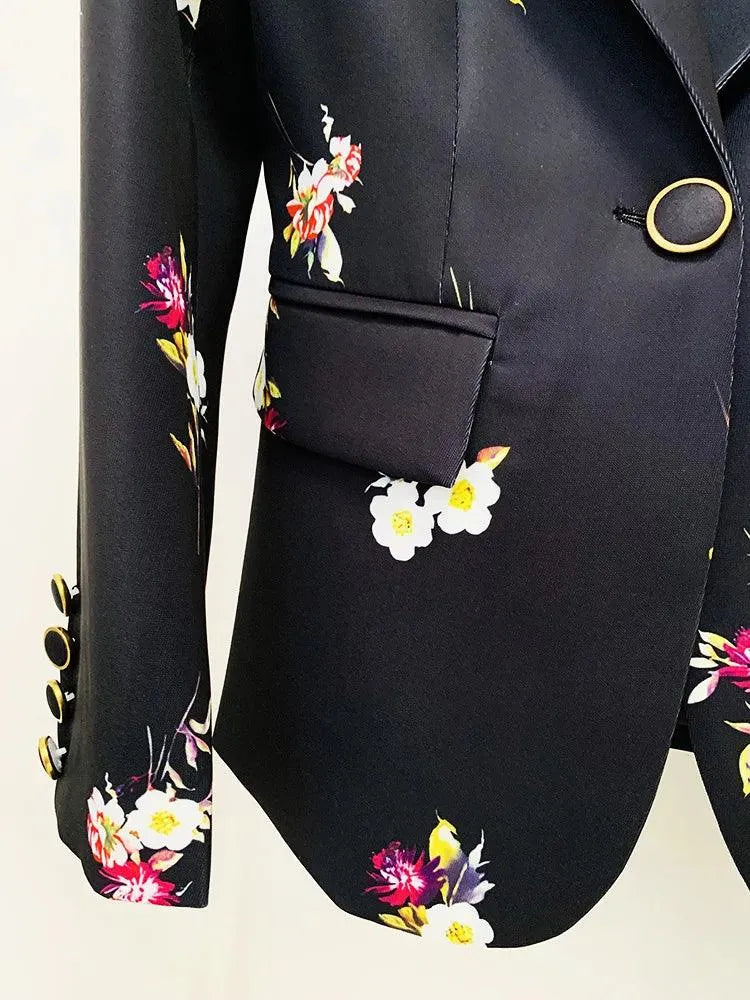 Floral Pant Suit - Notched Collar Women Trouser Suit -Guocali