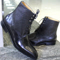 GUOCALI Paris black leather ankle boots with textured sides, premium designer men's footwear