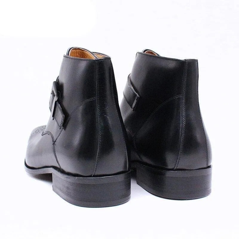 GUOCALI Frederick black leather ankle dress boots with side buckle and sleek finish