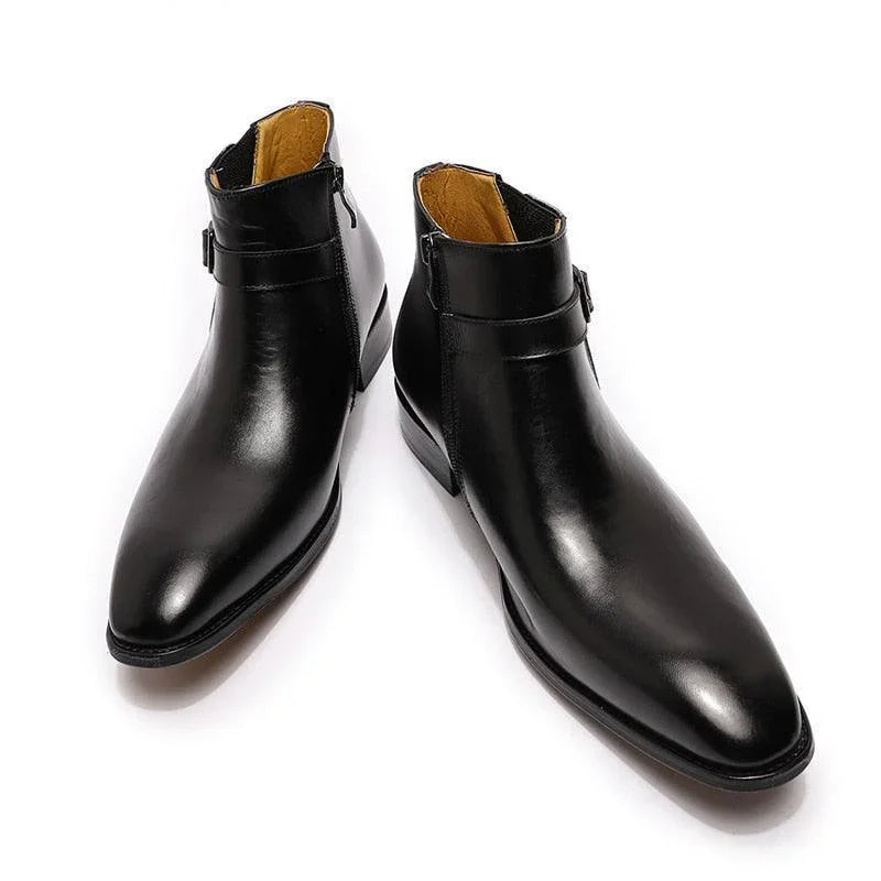 GUOCALI black leather ankle boots for men, sleek modern design, luxury footwear on white background