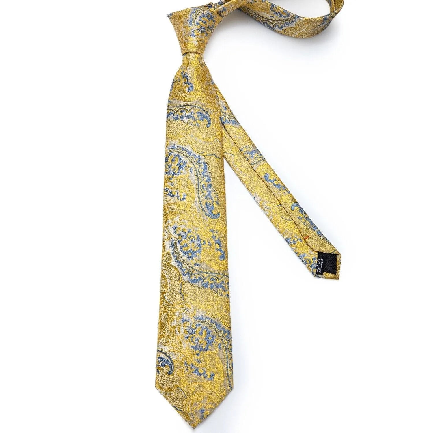 Gold Blue Paisley Necktie Set -Guocali
