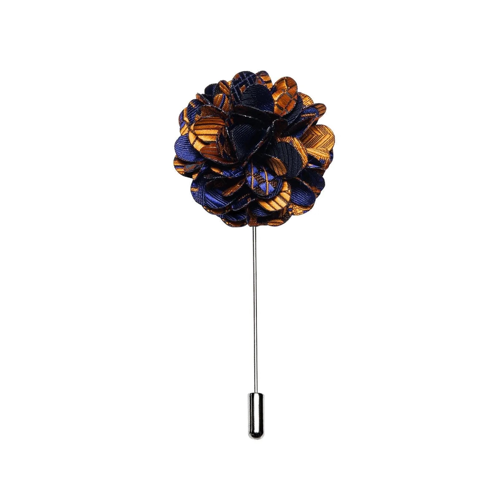 Gold Blue Striped Silk Necktie Set -Guocali